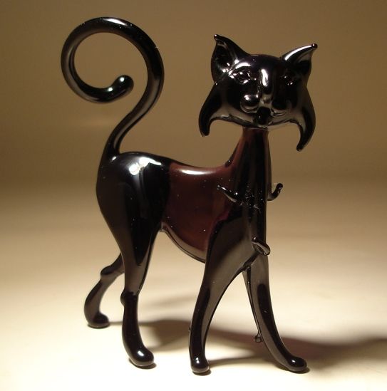 murano glass black cat