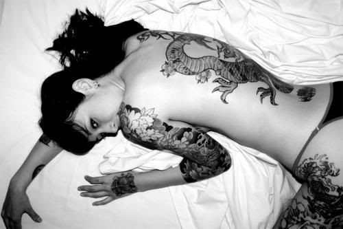 sexy pretty hot girl with sexy dragon tattoos in bed-879