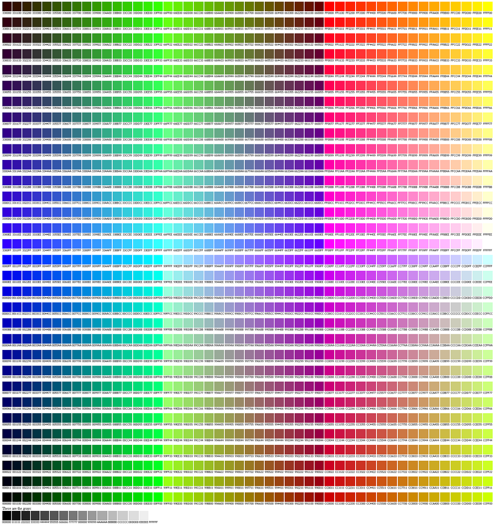 web color chart front