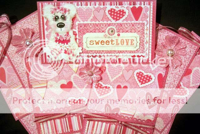 SCRAPBOOK PAGE MAT SET & TITLE, PREMADE SEWN SWEET LOVE VALENTINE 