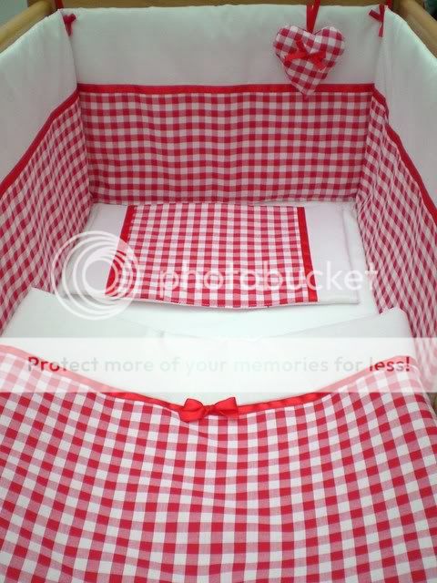 New Babies Red Gingham Cradle Crib 4 Pcs Nursery Set